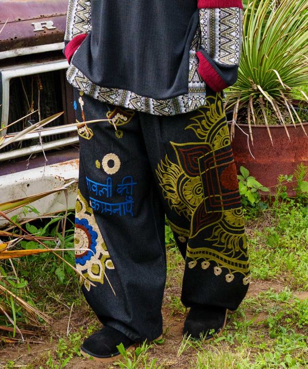 Men's Ari Embroidered Denim Pants by AMINA - Ametsuchi