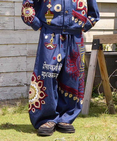 Men's Ari Embroidered Denim Pants by AMINA - Ametsuchi