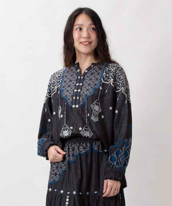 Boehmian Embroidered Denim Top