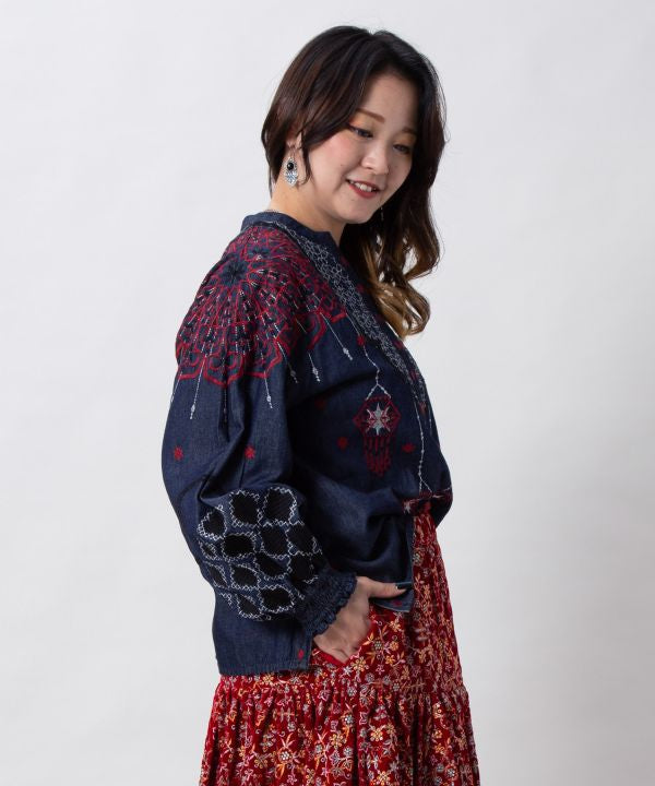 Boehmian Embroidered Denim Top
