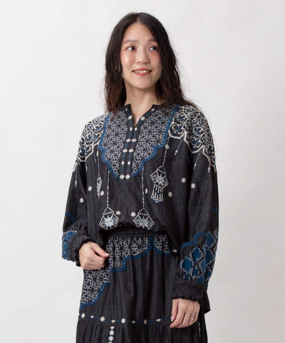 Boehmian Embroidered Denim Top