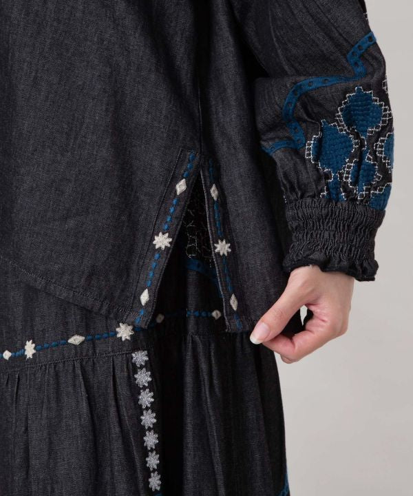 Boehmian Embroidered Denim Top
