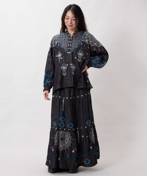 Boehmian Embroidered Denim Top