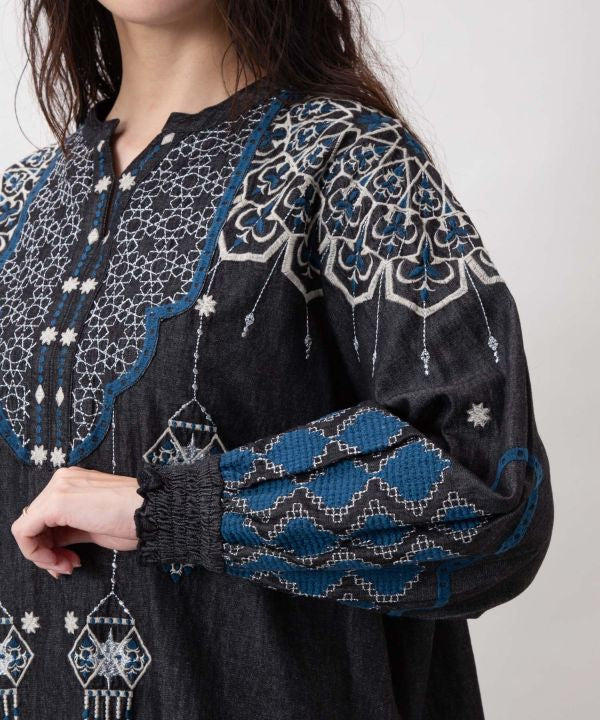 Boehmian Embroidered Denim Top