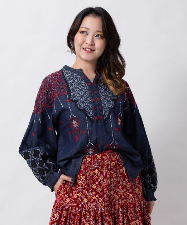 Boehmian Embroidered Denim Top