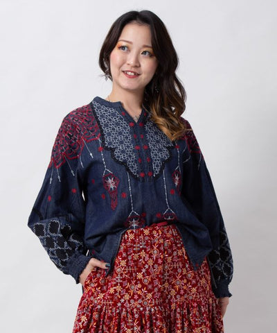 Boehmian Embroidered Denim Top