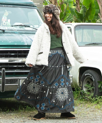 Bohemian Style Embroidered Tiered Denim Skirt