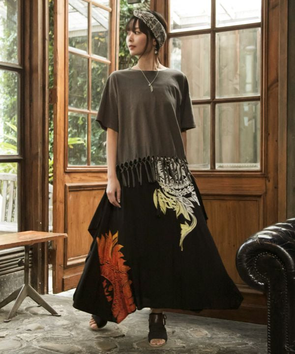 Tribal Flower Long Skirt Skirts by AMINA - Ametsuchi