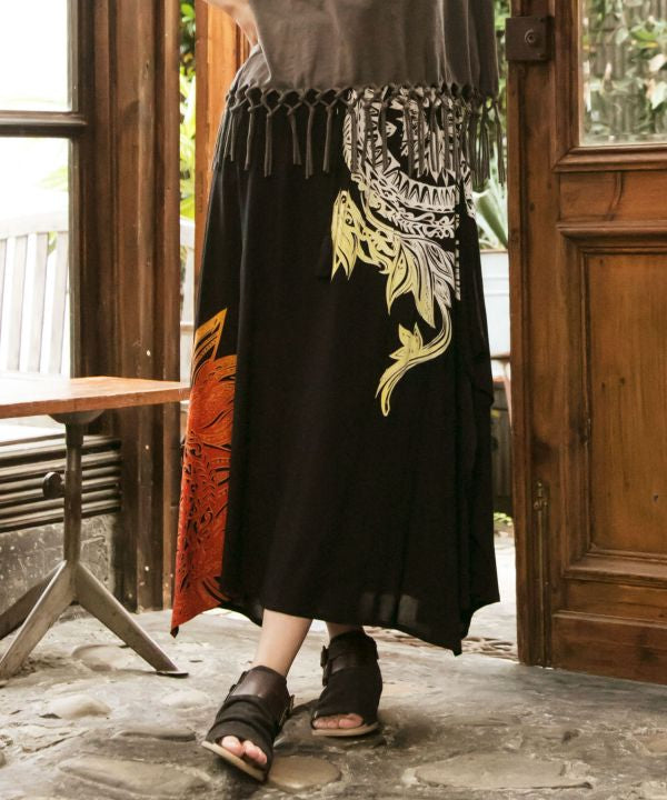 Tribal Flower Long Skirt Skirts by AMINA - Ametsuchi