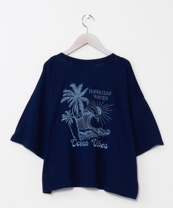 SURF＆Palms Denim Like T-shirt Tops by Kahiko - Ametsuchi