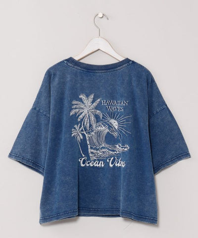 SURF＆Palms Denim Like T-shirt Tops by Kahiko - Ametsuchi