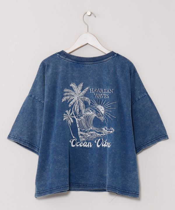 SURF＆Palms Denim Like T-shirt Tops by Kahiko - Ametsuchi