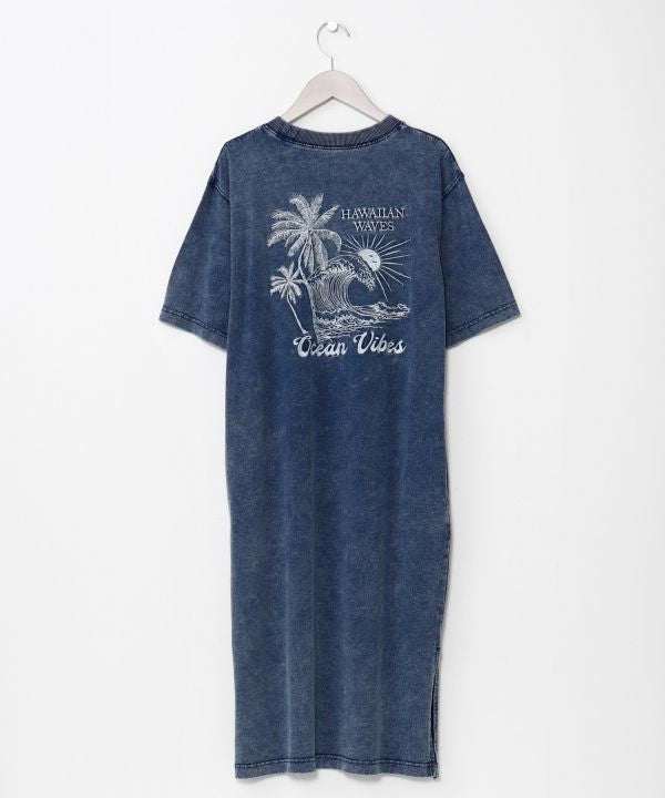 SURF＆Palms Denim Like T-shirt Dress Dresses by Kahiko - Ametsuchi