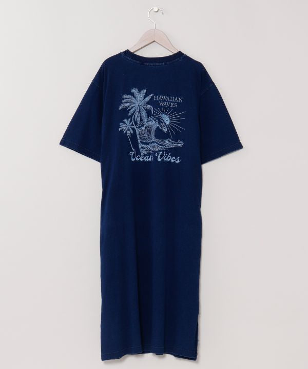 SURF＆Palms Denim Like T-shirt Dress Dresses by Kahiko - Ametsuchi