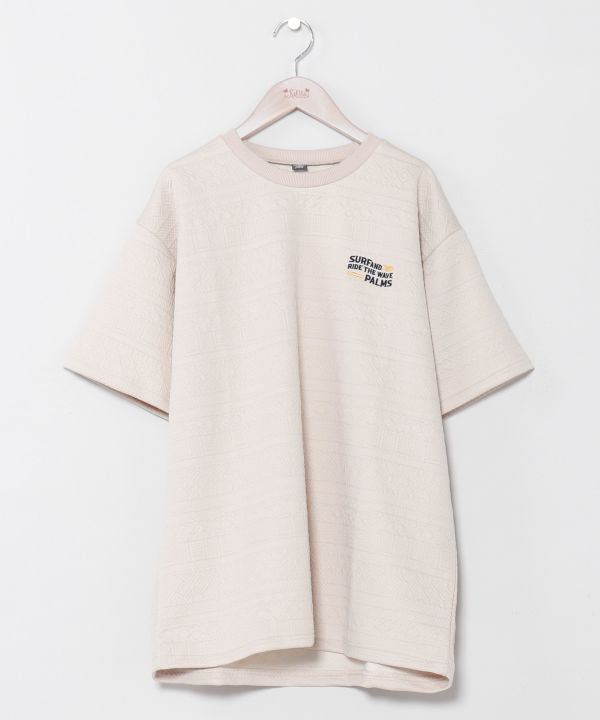 SURF＆Palms Stretch Jacquard Texture T-Shirt Tops by Kahiko - Ametsuchi