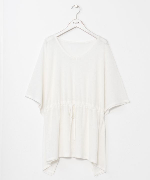 Sheer Texture Waist Tie Knit Top Tops by Kahiko - Ametsuchi