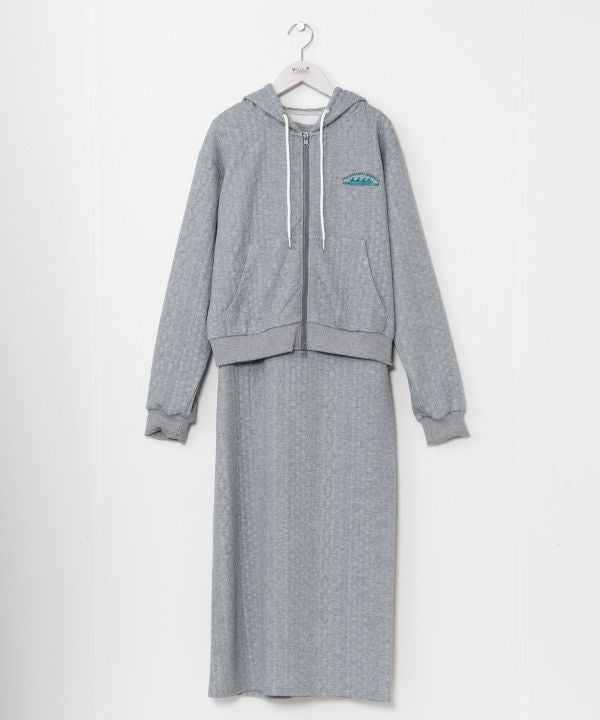 Textured Detail Zip Up Hoodie and Dress Set