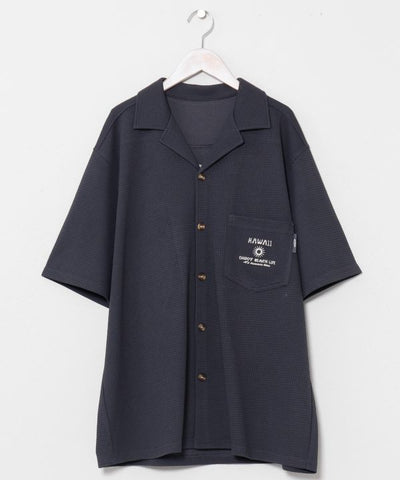 SURF＆Palms Waffle Embroidered Men Shirt by Kahiko - Ametsuchi