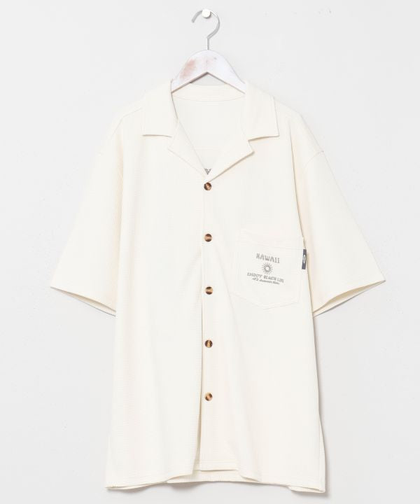 SURF＆Palms Waffle Embroidered Men Shirt by Kahiko - Ametsuchi