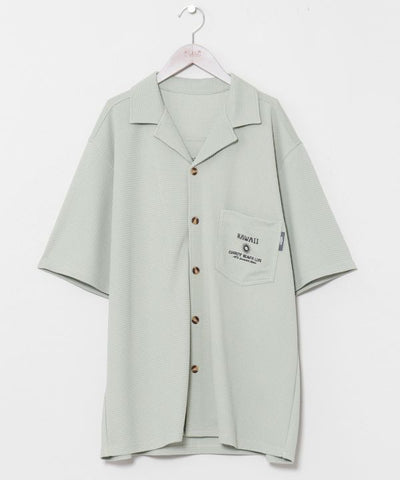 SURF＆Palms Waffle Embroidered Men Shirt by Kahiko - Ametsuchi