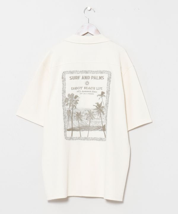 SURF＆Palms Waffle Embroidered Men Shirt by Kahiko - Ametsuchi