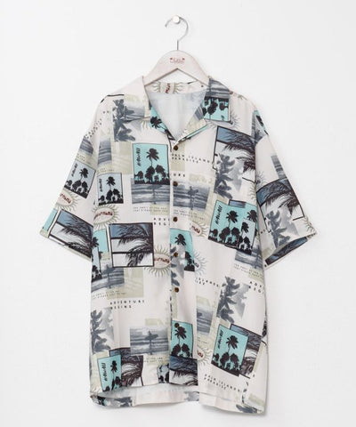 SURF＆Palms Retro Feel Graphic Aloha Shirt Tops by Kahiko - Ametsuchi