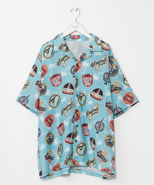 SURF＆Palms Retro Feel Graphic Aloha Shirt Tops by Kahiko - Ametsuchi