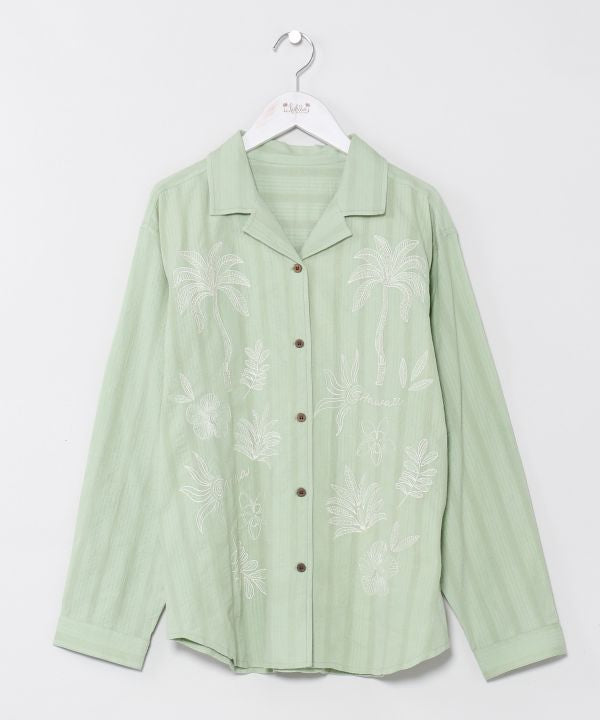 SURF＆Palms Embroidered Seersucker Shirt by Kahiko - Ametsuchi