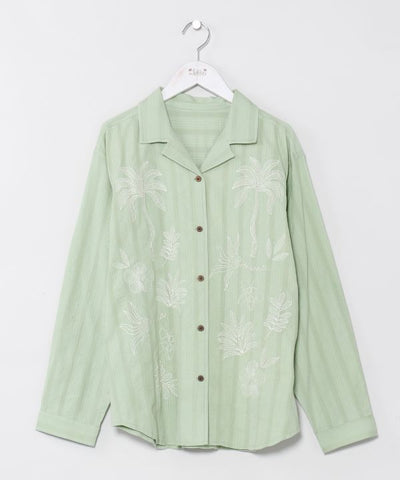 SURF＆Palms Embroidered Seersucker Shirt by Kahiko - Ametsuchi