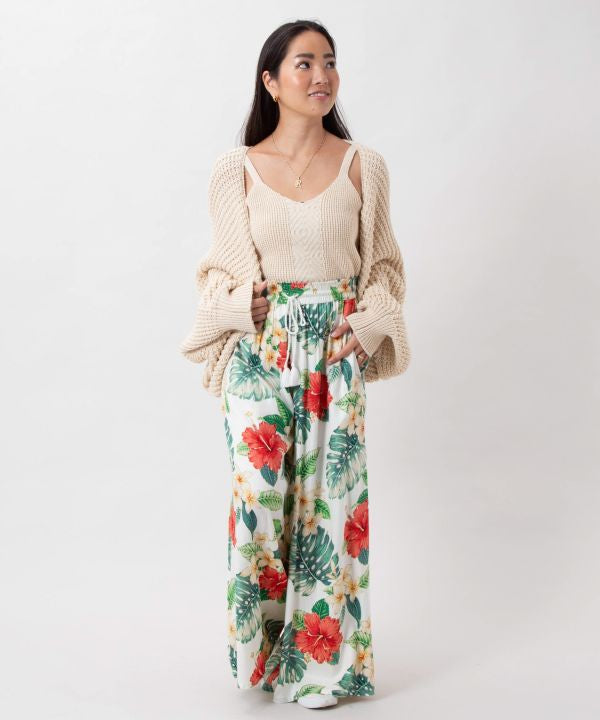 Botanical Print Wide Leg Pants