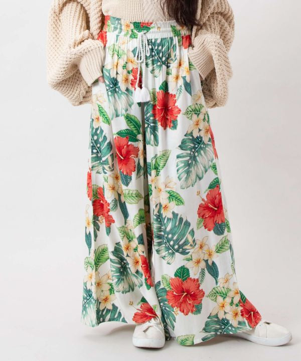 Botanical Print Wide Leg Pants