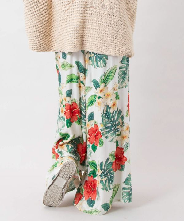 Botanical Print Wide Leg Pants