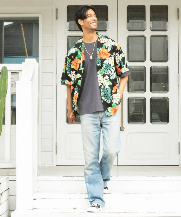 Botanical Print Rayon Aloha Shirt