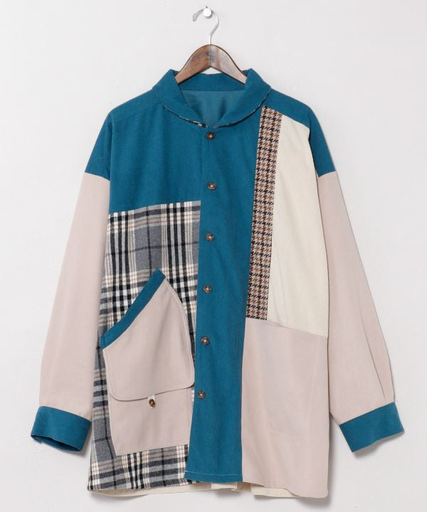 Corduroy Check Patchwork Shirt by AMINA - Ametsuchi