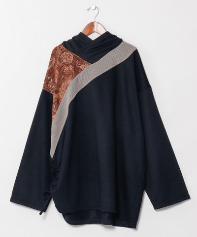 Drawstring Hoodie Top - Mongolian Deel Style