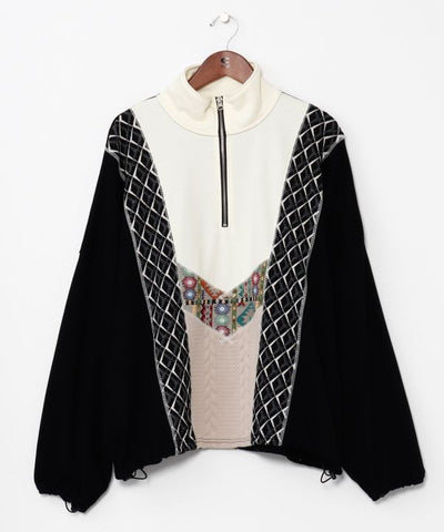 Patchwork Haif Zip Hoodie