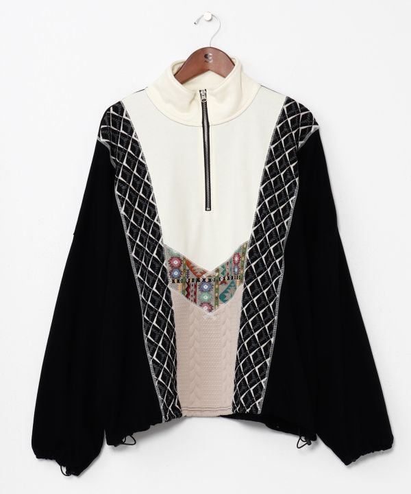 Patchwork Haif Zip Hoodie