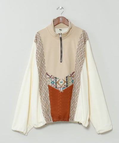 Patchwork Haif Zip Hoodie