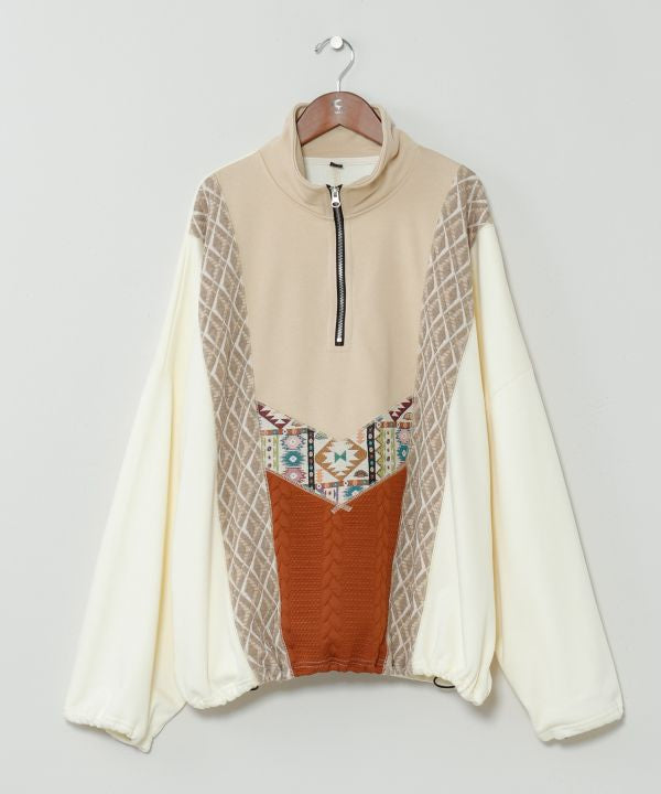 Patchwork Haif Zip Hoodie