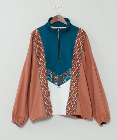 Patchwork Haif Zip Hoodie