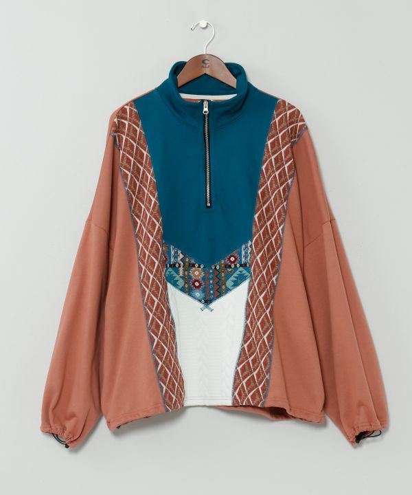 Patchwork Haif Zip Hoodie