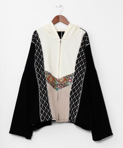 Patchwork Haif Zip Up Hoodie