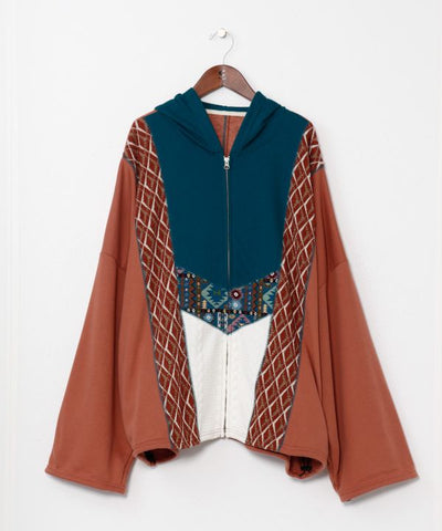 Patchwork Haif Zip Up Hoodie