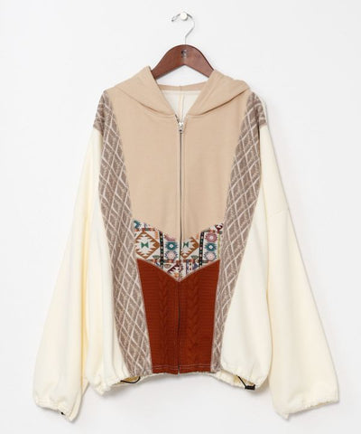 Patchwork Haif Zip Up Hoodie