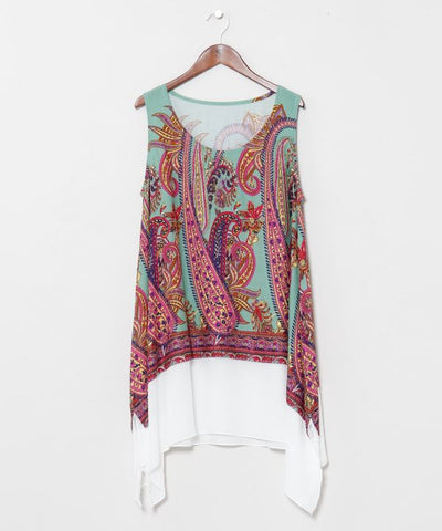 Asymmetrical Paisley Bicolor Tank
