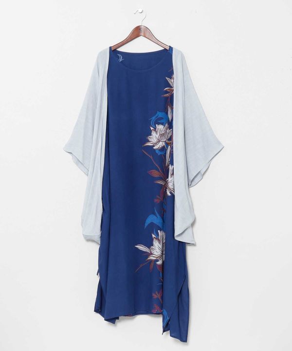 Lotus Print Cardigan Dress Set