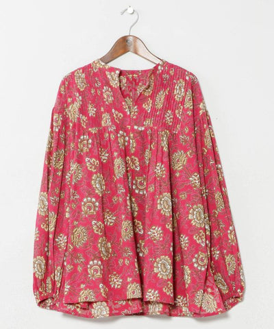 Indian Block Print Pattern Pintuck Top