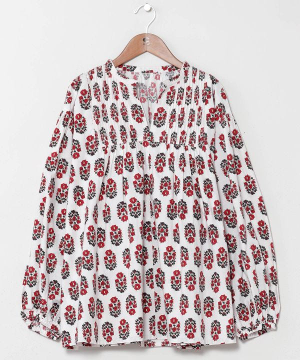 Indian Block Print Pattern Pintuck Top