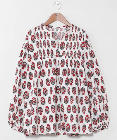 Indian Block Print Pattern Pintuck Top