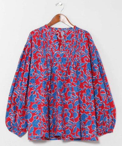 Indian Block Print Pattern Pintuck Top